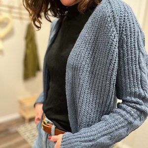 The Open Front Cable-Knit Cardigan - Cozy Dark Blue Cotton Blend